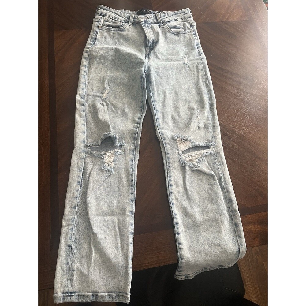 Kendall And Kylie Jeans Size 5/27 Icon High Rise Straight Light Wash Distressed